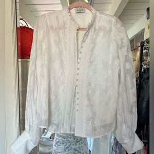Aura White Buttoned Mandarin Collar Blouse